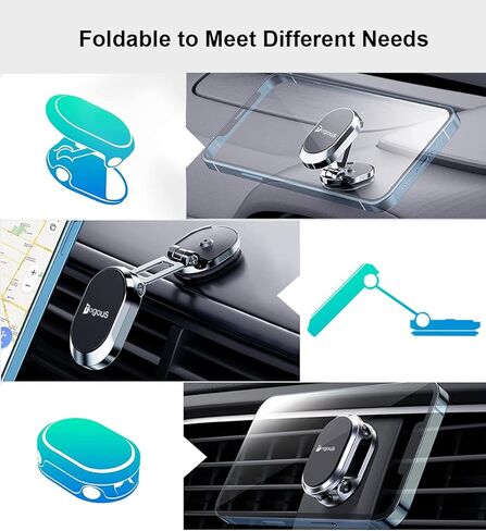 حامل هاتف مغناطيسي للسيارة [6 مغناطيسات قوية] حامل هاتف مغناطيسي قابل للطي من خليط معدني للسيارة، دوران 360 درجة، حامل هاتف على لوحة القيادة متوافق مع جميع هواتف iPhone in Kuwait