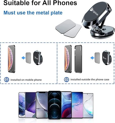 حامل هاتف مغناطيسي للسيارة [6 مغناطيسات قوية] حامل هاتف مغناطيسي قابل للطي من خليط معدني للسيارة، دوران 360 درجة، حامل هاتف على لوحة القيادة متوافق مع جميع هواتف iPhone in Kuwait