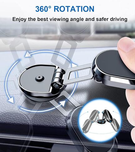حامل هاتف مغناطيسي للسيارة [6 مغناطيسات قوية] حامل هاتف مغناطيسي قابل للطي من خليط معدني للسيارة، دوران 360 درجة، حامل هاتف على لوحة القيادة متوافق مع جميع هواتف iPhone in Kuwait