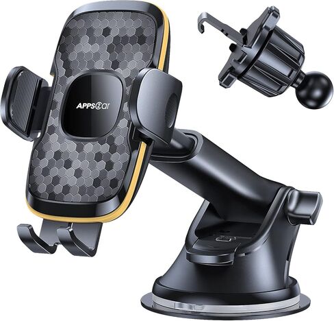 APPS2Car حامل الهاتف للسيارة للوحة القيادة / الزجاج الأمامي/التهوية [أسرع وأمان] حامل هاتف سيارة عالمي مع قاعدة تثبيت قوية وسراع طويل، متوافق مع آيفون 12/12 برو ماكس، 11، سامسونج، إلخ. أسود in Kuwait