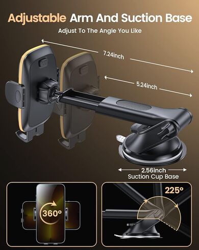 APPS2Car حامل الهاتف للسيارة للوحة القيادة / الزجاج الأمامي/التهوية [أسرع وأمان] حامل هاتف سيارة عالمي مع قاعدة تثبيت قوية وسراع طويل، متوافق مع آيفون 12/12 برو ماكس، 11، سامسونج، إلخ. أسود in Kuwait