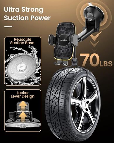 APPS2Car حامل الهاتف للسيارة للوحة القيادة / الزجاج الأمامي/التهوية [أسرع وأمان] حامل هاتف سيارة عالمي مع قاعدة تثبيت قوية وسراع طويل، متوافق مع آيفون 12/12 برو ماكس، 11، سامسونج، إلخ. أسود in Kuwait