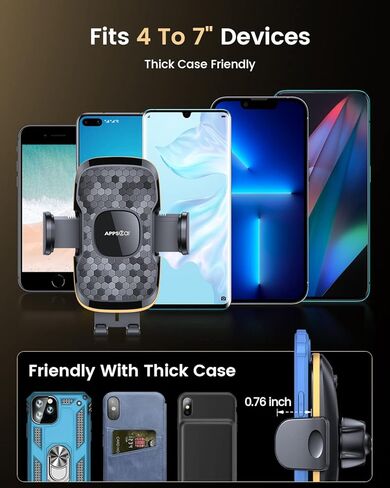 APPS2Car حامل الهاتف للسيارة للوحة القيادة / الزجاج الأمامي/التهوية [أسرع وأمان] حامل هاتف سيارة عالمي مع قاعدة تثبيت قوية وسراع طويل، متوافق مع آيفون 12/12 برو ماكس، 11، سامسونج، إلخ. أسود in Kuwait