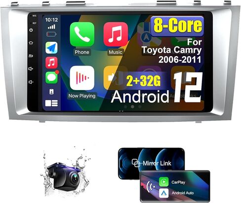 ستيريو راديو السيارة Android لسيارة Toyota Camry 2006 2007 2008 2009 2010 2011 مع CarPlay اللاسلكي/Android Auto، راديو السيارة بشاشة لمس عالية الدقة 8 كور مع كاميرا احتياطية AM/FM/RDS واي فاي in Kuwait