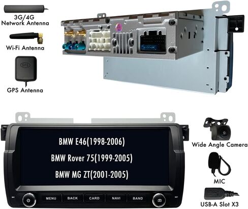 Android 12 Car Stereo CarPlay الوسائط المتعددة لسيارات BMW E46 1998-2006، Rover 75، MG ZT، راديو وحدة الملاحة الرئيسية بنظام Android 8.8 بوصة، شاشة تعمل باللمس، DSP Octa Core 4G+128G، مخرج بصري/BT/WiFi/4G/FastBoot/SWC/ المقابض in Kuwait