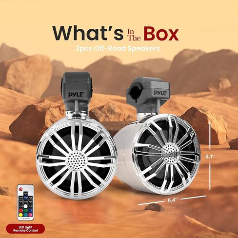 Pyle Bluetooth Waterproof Off-Road Speakers - 3.5" 40W Marine Grade Woofer Sound System w/RGB Light, Full Range Outdoor Audio Stereo Speaker for Motorcycle, ATV, Jeep, Boat, Includes Brackets in Saudi Arabia