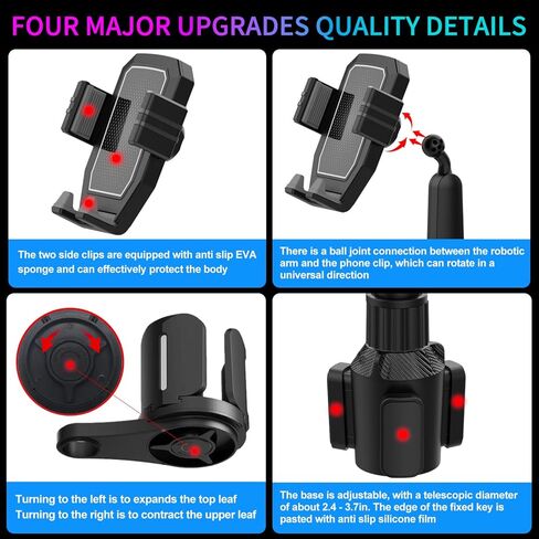 حامل كأس HUMBEST حامل هاتف للسيارة، حامل هاتف للسيارة - حامل هاتف خلوي يدور 360 درجة متوافق مع جميع الهواتف الذكية - موسع حامل أكواب لتجربة قيادة أكثر ملاءمة in Kuwait