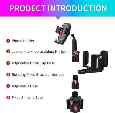 حامل كأس HUMBEST حامل هاتف للسيارة، حامل هاتف للسيارة - حامل هاتف خلوي يدور 360 درجة متوافق مع جميع الهواتف الذكية - موسع حامل أكواب لتجربة قيادة أكثر ملاءمة in Kuwait