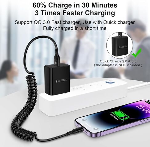 كابل USB A إلى USB C شحن سريع شاحن Android نوع C سلك ملفوف قابل للسحب تلقائيًا 3FT لهاتف Samsung Galaxy A54 A14 5G A23 A24 A34 S23 S22 S21 S20 A03S A12 A13 A53 A32 A42 Z Fold 5 Flip5، Pixel 8 7 6 in Kuwait