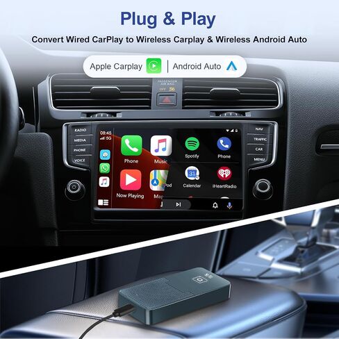 محول CarPlay اللاسلكي ومحول Android التلقائي اللاسلكي، منفذ USB/USB C، دونجل CarPlay اللاسلكي تحويل CarPlay السلكي إلى CarPlay اللاسلكي/Android Auto، لسيارة CarPlay السلكية OEM، التوصيل والتشغيل in Kuwait