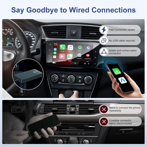 محول CarPlay اللاسلكي ومحول Android التلقائي اللاسلكي، منفذ USB/USB C، دونجل CarPlay اللاسلكي تحويل CarPlay السلكي إلى CarPlay اللاسلكي/Android Auto، لسيارة CarPlay السلكية OEM، التوصيل والتشغيل in Kuwait