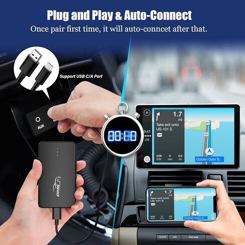 KAMING Wireless CarPlay Adapter with Netflix - The Magic Box 2023 CarPlay Adapter for iPhone & Android Phone to Stream to Car & Convert Wired to Wireless Apple CarPlay & Wireless Android Auto Adapter in Kuwait