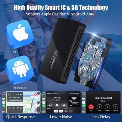 KAMING Wireless CarPlay Adapter with Netflix - The Magic Box 2023 CarPlay Adapter for iPhone & Android Phone to Stream to Car & Convert Wired to Wireless Apple CarPlay & Wireless Android Auto Adapter in Kuwait