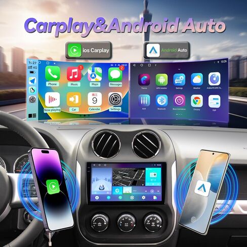 Car Stereo for Jeep Compass Patriot 2010-2016, (4+64) Android 12 5G WiFi 8 Core IPS Touch Screen Head Unit with Wireless Apple Carplay Android Auto 48EQ Bluetooth WiFi MirrorLink SWC Backup Camera in Kuwait