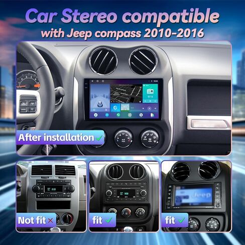 Car Stereo for Jeep Compass Patriot 2010-2016, (4+64) Android 12 5G WiFi 8 Core IPS Touch Screen Head Unit with Wireless Apple Carplay Android Auto 48EQ Bluetooth WiFi MirrorLink SWC Backup Camera in Kuwait