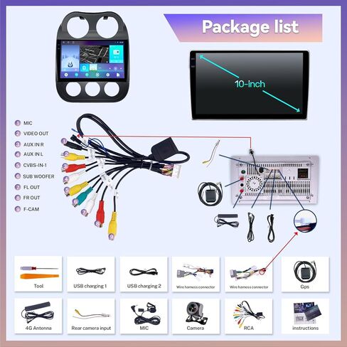 Car Stereo for Jeep Compass Patriot 2010-2016, (4+64) Android 12 5G WiFi 8 Core IPS Touch Screen Head Unit with Wireless Apple Carplay Android Auto 48EQ Bluetooth WiFi MirrorLink SWC Backup Camera in Kuwait