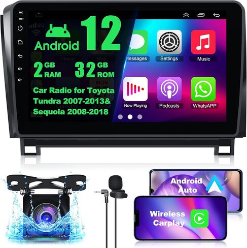 راديو سيارة Android 12 لسيارة Toyota Tundra 2007-2013 وSequoia 2008-2018، 2G+32G 10 بوصة ستيريو Tundra مع Carplay اللاسلكي ودعم Android التلقائي بلوتوث/التحكم الصوتي/GPS/WiFi/كاميرا احتياطية/SWC/FM in Saudi Arabia