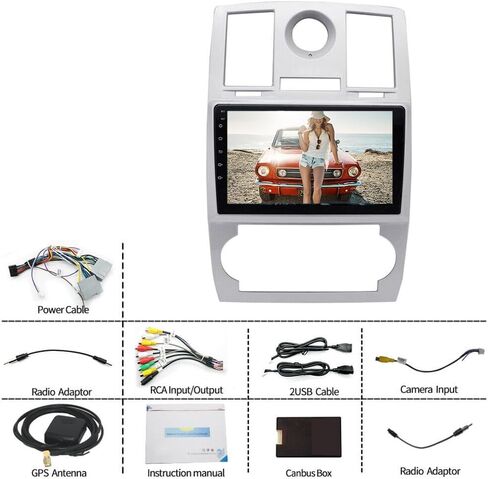 EWLSAC Android 11.0 Double Din Car Stereo for Chrysler 300C 2004-2007 9 بوصة HD شاشة تعمل باللمس سيارة صوت الوسائط المتعددة استقبال مع Carplay Android Auto GPS Radio Navigation Bluetooth Camera، 2+32G in Kuwait