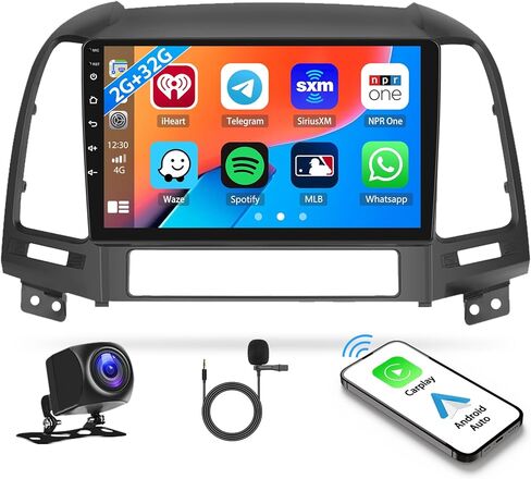 ستيريو سيارة UNITOPSCI Android 11 لسيارة Hyundai Santa Fe 2006-2012 لاسلكي Apple CarPlay Android Auto 9 بوصة HD شاشة لمس GPS ملاحة بلوتوث HiFi WiFi FM WiFi SWC 2G+32G + ميكروفون كاميرا Bakup in Kuwait
