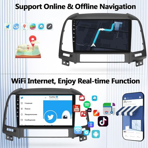 ستيريو سيارة UNITOPSCI Android 11 لسيارة Hyundai Santa Fe 2006-2012 لاسلكي Apple CarPlay Android Auto 9 بوصة HD شاشة لمس GPS ملاحة بلوتوث HiFi WiFi FM WiFi SWC 2G+32G + ميكروفون كاميرا Bakup in Kuwait