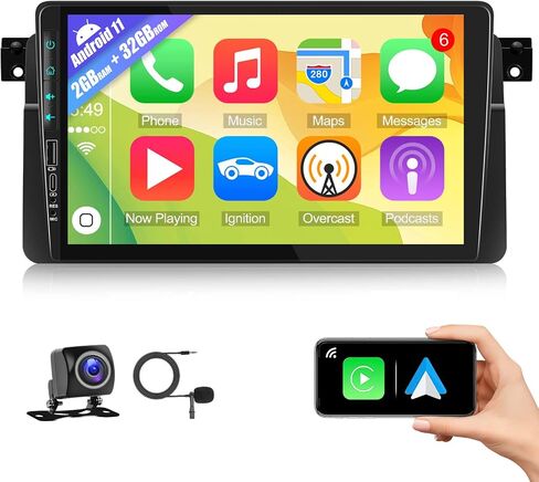 راديو ستيريو للسيارة CamECHO مقاس 9 بوصة يعمل بنظام Android 11 لسيارة BMW 3 Series E46 من 1999 إلى 2005 مع Apple CarPlay وAndroid Auto 2+32 جيجابايت تعمل باللمس وراديو السيارة مع نظام تحديد المواقع العالمي (GPS) وكاميرا احتياطية تدعم وصلة المرآة in Saudi Arabia