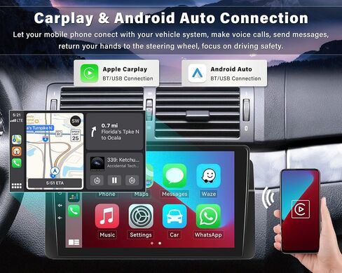 راديو ستيريو للسيارة CamECHO مقاس 9 بوصة يعمل بنظام Android 11 لسيارة BMW 3 Series E46 من 1999 إلى 2005 مع Apple CarPlay وAndroid Auto 2+32 جيجابايت تعمل باللمس وراديو السيارة مع نظام تحديد المواقع العالمي (GPS) وكاميرا احتياطية تدعم وصلة المرآة in Saudi Arabia