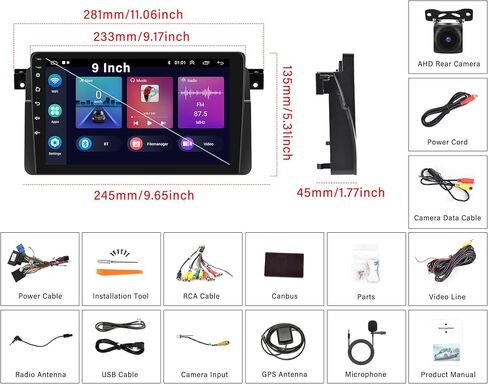 راديو ستيريو للسيارة CamECHO مقاس 9 بوصة يعمل بنظام Android 11 لسيارة BMW 3 Series E46 من 1999 إلى 2005 مع Apple CarPlay وAndroid Auto 2+32 جيجابايت تعمل باللمس وراديو السيارة مع نظام تحديد المواقع العالمي (GPS) وكاميرا احتياطية تدعم وصلة المرآة in Saudi Arabia