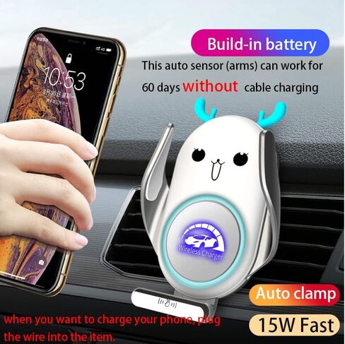 Wireless Car Charger, Automatic Clamping,15W Fast Charging, Compatible with iPhone 13/ 13Pro/12/12Pro/SE/11/11Pro/XSMax/XS/XR/X/8,Samsung S22/ S21/S20/ S10/S9/S8/Note20/ Note10/9 in Kuwait