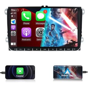 نظام ملاحة ستيريو للسيارة بنظام اندرويد 10 مقاس 9 انش مناسب لسيارة فولكس فاجن جولف بولو باسات تيجوان جيتا يدعم ابل كاربلاي اندرويد اوتو بلوتوث 1080P واي فاي RDS DSP AM FM in Kuwait