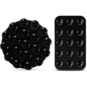 2pcs Double Sided Suction Cup Phone Mount, 2 Shapes Multi-Purpose Silicone Phone Suction Holder Self-Adhesive Sticky Suction Phone Case for Mobile Devices (Black)