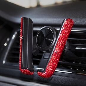 حامل هاتف خلوي Amiss Bling، حامل هاتف سيارة عالمي قابل للتعديل 360 درجة مع قاعدة تهوية إضافية، ديكور داخلي كريستالي للسيارة، للوحة القيادة وفتحة تهوية - وردي