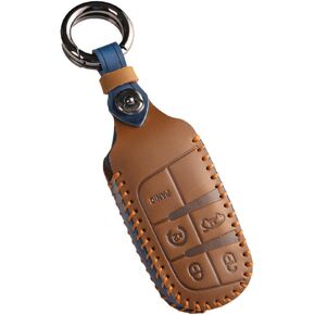 Remote Key Fob Leather Cover Protector Case Holder Fits for Dodge Charger Durango Challenger Journey 2011 2012 2013 2014 2015 2016 2017 2018 2019 2020 Chrysler 200 Jeep Grand Cherokee (Color-Black)
