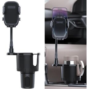 حامل أكواب السيارة مع حامل للهاتف، حامل هاتف 2 في 1 موسع للسيارة مع قاعدة قابلة للتعديل مع دوران 360 درجة متوافق مع iPhone وSamsung Galaxy وجميع الهواتف الذكية in Kuwait