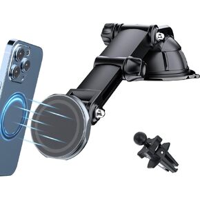 PLDHPRO Magnetic Phone Holder Car for MagSafe Car Mount iPhone 14 13 12 Pro Max Plus Mini, Dash Dashboard Air Vent Adjustable Telescopic Arm car Accessories Fits MagSafe Case All Phones Tablets in Kuwait