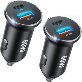 60W USB C Car Phone Charger, Cigarette Lighter Type C Super Fast Car Charger, [PD30W&QC3.0] Car Charger Adapter Fast Charging Compatiable with Samsung Galaxy S23/S22/S21, iPad Pro
