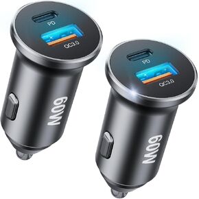 محول شاحن سيارة USB C 60 وات، [PD30W&QC3.0] شاحن سيارة فائق السرعة ولاعة السجائر من النوع C متوافق مع سامسونج S23/S22/S21 Ultra/Plus، iPad Pro Pixel مع كابل 4FT من النوع C