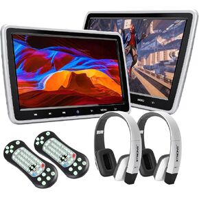 XTRONS Dual Car DVD Players 10.1 Inch Grade-A TFT Screen Portable Car Headrest CD Player with 2 New White Wireless IR Headphones Support HDMI Input, USB SD, AV in & Out, Region Free, 32 Bit Games in Saudi Arabia