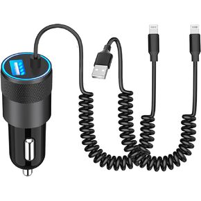 [معتمد من Apple MFi] شاحن سيارة iPhone سريع، ترقية 4.8A/24W محول شاحن سيارة مدمج 2 حزمة كابل Lightning ملفوف قابل للسحب 6FT لهاتف iPhone14/13/12/11 Pro Max/XS MAX/XR/XS/X/8/7P / آي باد / إيربودز in Kuwait