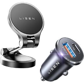 شاحن سيارة LISEN USB C وأقوى حامل هاتف محمول مغناطيسي للسيارة بزاوية 360 درجة in Kuwait
