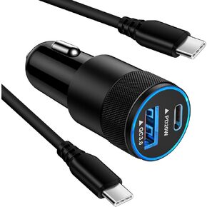 محول شاحن سيارة USB C، [PD20W & QC 18W] شاحن ولاعة السجائر شاحن سيارة سريع الشحن مع كابل USB C إلى USB C بطول 6 أقدام لهاتف iPhone 15/15 Pro/15 Pro Max، Samsung Galaxy S23 /S22/21/20، A54 in Kuwait