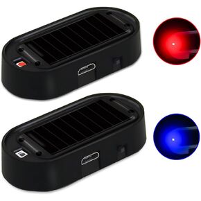 Shudyear Car Solar Power Simulated Dummy Alarm，New Model&Brighter & Clearer，Anti-Theft LED Flashing Security Light Fake lamp with USB Charger Port，2PCS (Red & Blue)