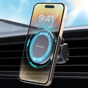 حامل هاتف مغناطيسي للسيارة من PTz Worlds - حامل هاتف للسيارة لهاتف iPhone، حامل هاتف السيارة، حامل سيارة لهاتف iPhone، حوامل معدنية للتيار المتردد، قاعدة مغناطيس دائرية سحرية كبيرة مع دوران عالمي 360 درجة