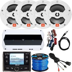 جهاز استقبال الوسائط الرقمية البحرية Milennia Infinity AM/FM/WB AUX USB Bluetooth، 4X 6.5 ثنائي الاتجاه 225 وات (أبيض)، مضخم صوت LED 10 بوصة، مضخم صوت 5 قنوات مع مجموعة، هوائي، واجهة USB/AUX in Kuwait