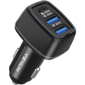 شاحن سيارة USB C، شاحن سيارة NITASA 90W 3 منافذ PD 3.0 & QC 30W (PPS) LED نوع C ولاعة سجائر محول شحن سريع لهاتف iPhone 14/14 Pro/13/15 Pro Max، iPad، Samsung S22/S21/S23، Pixel 7 8 برو in Kuwait