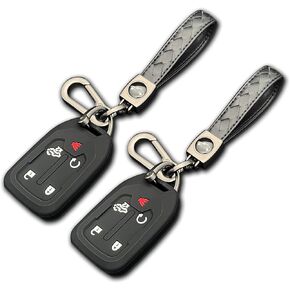 TANDRIVE 2PCS Silicone Smart Key Fob Case Cover for 2023 2022 2021 2020 2019 Chevy Silverado and GMC Sierra 1500 2500HD 3500HD, Remote Protector Accessories Holder(Key Ring,Black and Black)
