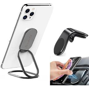 Phone Ring Holder Cell Phone Holder Finger Ring Foldable Cell Phone Stand with Magnetic Phone Car Mount Holder for Car Air Vent Magnetic Mount car Phone Holder for Smartphones iPad, black