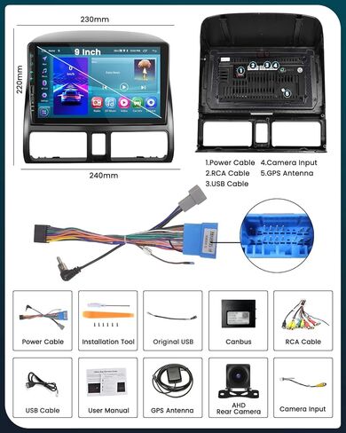 Hikity 9 "ستيريو سيارة أندرويد لهوندا CRV 2002-2006 لاسلكي Carplay أندرويد السيارات لتحديد المواقع والملاحة ستيريو بلوتوث سيارة استقبال الصوت شاشة تعمل باللمس in Kuwait