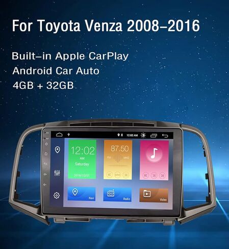 مشغل راديو ستيريو للسيارة يعمل بنظام Android 12 بشاشة 9 بوصة IPS تعمل باللمس ونظام تحديد المواقع العالمي (GPS) مدمج لاسلكي CarPlay بلوتوث يدعم JBL Stereo Factory WiFi Obd2 DVR TPMS لسيارة Toyota Venza 2008-2016 in Kuwait