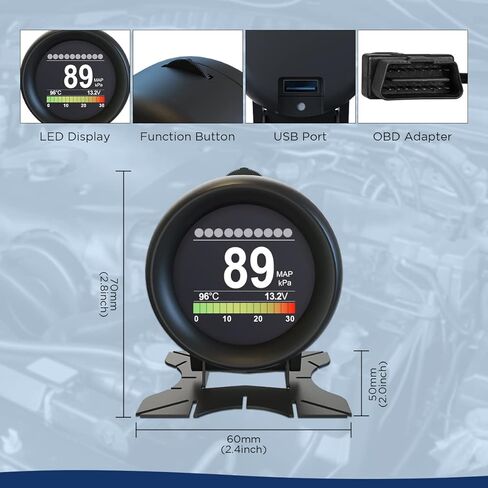 X60 Car Obd HUD متعدد الوظائف عداد رقمي إنذار سرعة قياس درجة حرارة الماء - اختبار خلل لـ 12 فولت OBD-II للمركبات القياسية عرض السيارات HUD in Kuwait