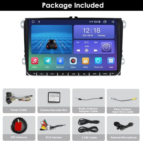 نظام ملاحة ستيريو للسيارة بنظام اندرويد 10 مقاس 9 انش مناسب لسيارة فولكس فاجن جولف بولو باسات تيجوان جيتا يدعم ابل كاربلاي اندرويد اوتو بلوتوث 1080P واي فاي RDS DSP AM FM in Kuwait